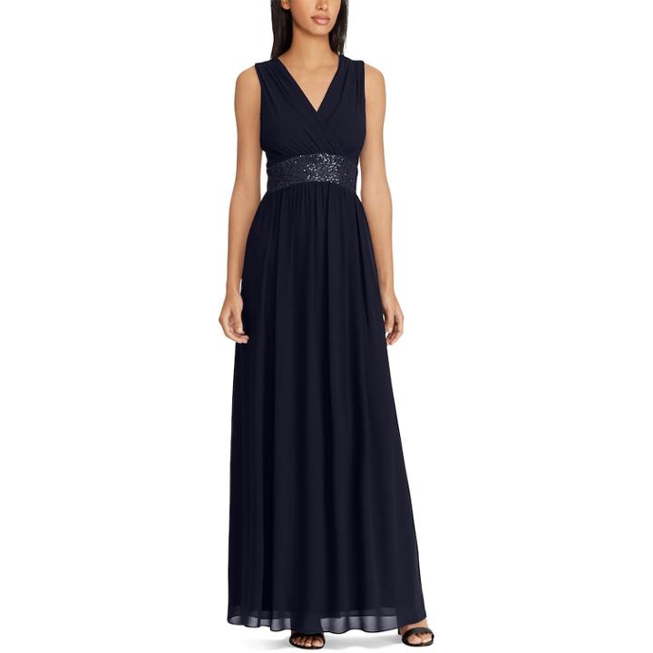 Women's Chaps Sequined Fit & Flare Evening Gown, Size: 12, Blue (navy)