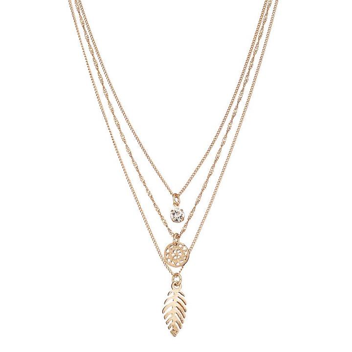 Lc Lauren Conrad Layered Filigree Disc & Feather Pendant Necklace, Women's, Gold