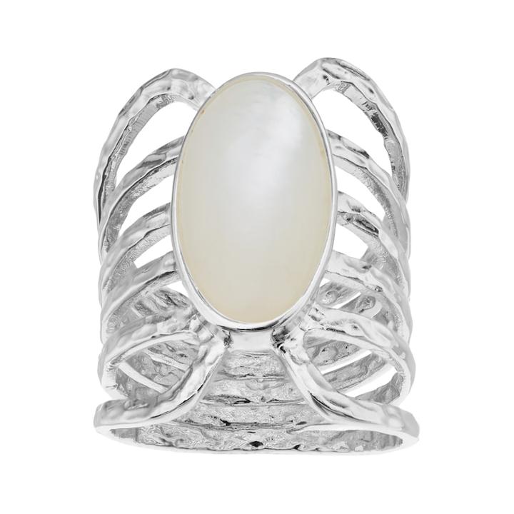 Olive & Ivy Silver Plated Mother-of-pearl Multi Row Ring, Women's, Size: 8, White