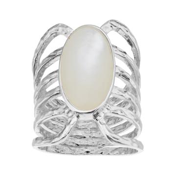 Olive & Ivy Silver Plated Mother-of-pearl Multi Row Ring, Women's, Size: 8, White