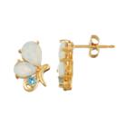 18k Gold Over Silver Blue Topaz & Lab-created White Opal Butterfly Stud Earrings, Women's