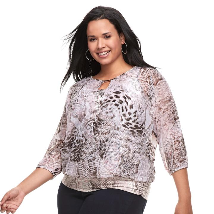 Plus Size Jennifer Lopez Surplice Mesh Top, Women's, Size: 0x, Black