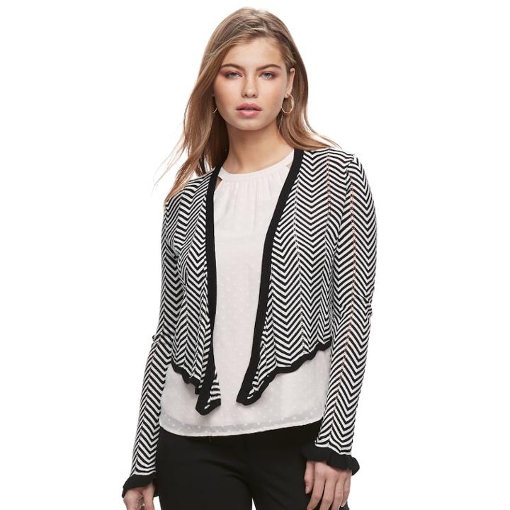 Juniors' Candies&reg; Pointelle Cropped Wrap Cardigan, Teens, Size: Xs, Marshmallow Black