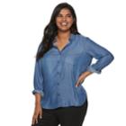 Juniors' Plus Size So&reg; Chambray Shirt, Teens, Size: 3xl, Blue