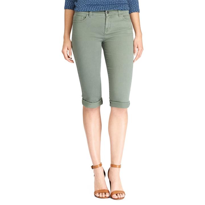 Women's Chaps Cuffed Twill Skimmer Shorts, Size: 4, Green