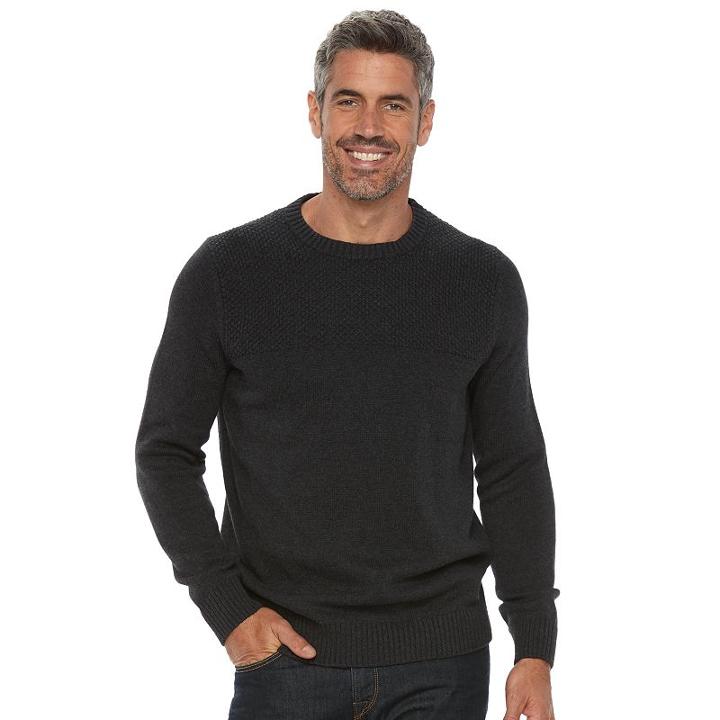Men's Croft & Barrow&reg; Classic-fit Textured Yoke Crewneck Sweater, Size: Large, Dark Grey
