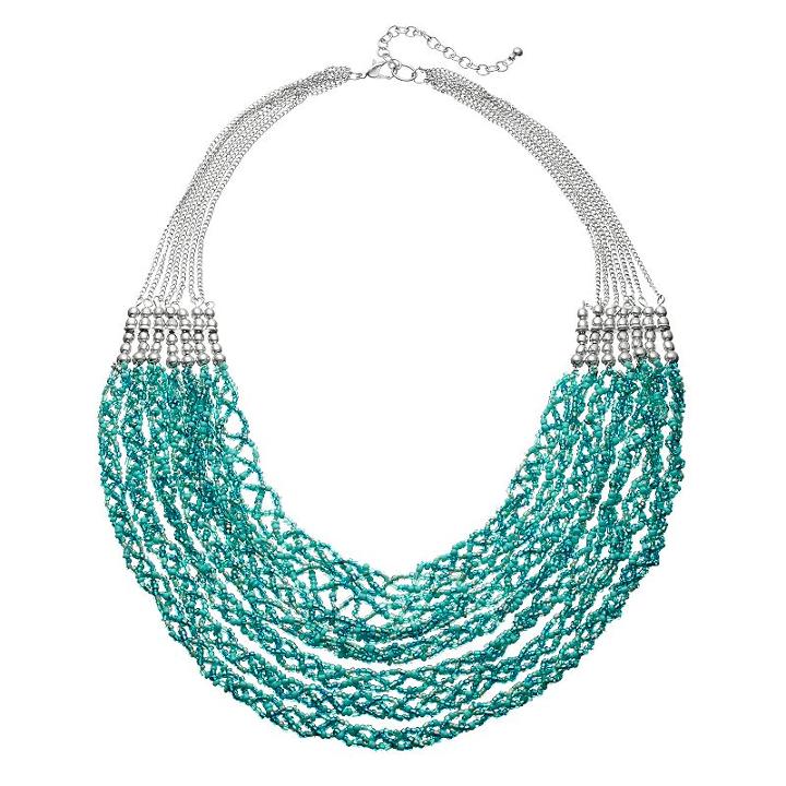 Aqua Seed Bead Twisted Multi Strand Necklace, Women's, Turq/aqua