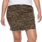 Juniors' Plus Size Rewash Camouflage Frayed Twill Mini Skirt, Teens, Size: 18 W, Green
