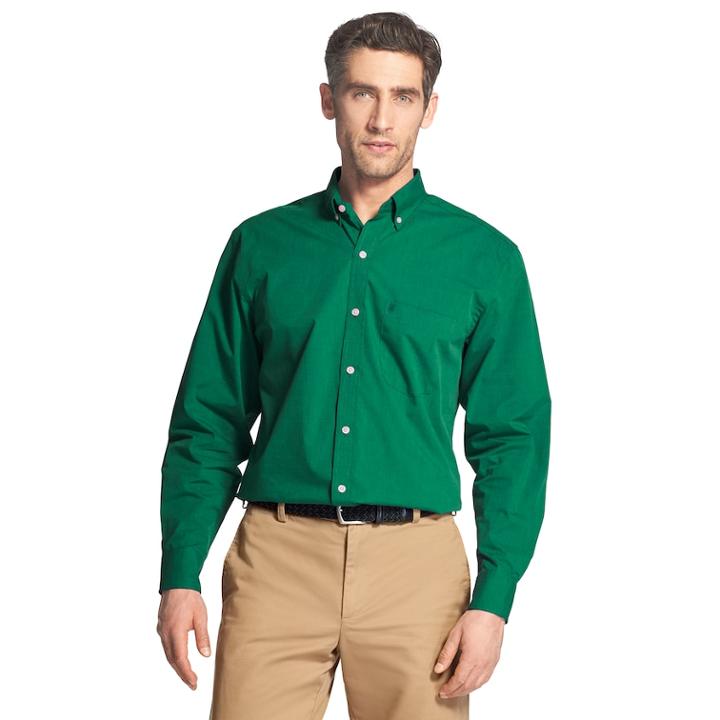 Men's Izod Premium Essentials Slim-fit Stretch Button-down Shirt, Size: Medium, Med Green