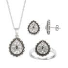 Sterling Silver 1/10 Carat T.w. Black & White Diamond Flower Teardrop Jewelry Set, Women's, Size: 6