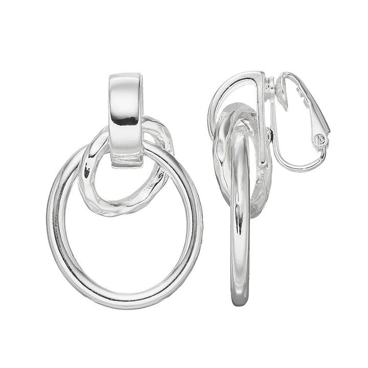 Dana Buchman Interlocked Clip On Hoop Earrings, Women's, Silver