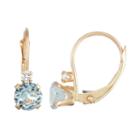 10k Gold Round-cut Lab-created Aquamarine & White Zircon Leverback Earrings, Women's, Blue