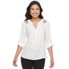 Juniors' Candie's&reg; Embroidered Splitneck Top, Girl's, Size: Medium, White Oth