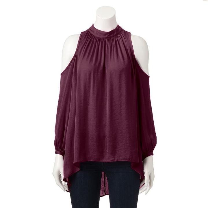 Women's Jennifer Lopez Cold Shoulder High-low Top, Size: Xs, Drk Purple