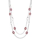 Long Red Rectangle & Oval Link Double Strand Necklace, Women's, Med Red