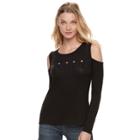 Women's Rock & Republic&reg; Embellished Cold-shoulder Tee, Size: Large, Black