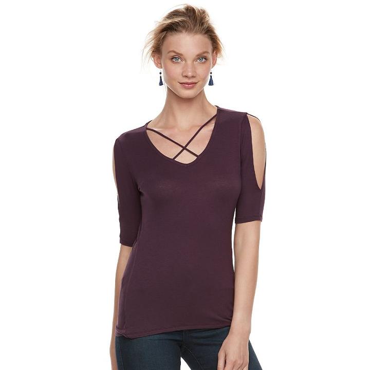 Women's Rock & Republic&reg; Crisscross Cold-shoulder Tee, Size: Xl, Purple