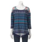 Women's Angels Print Fringe Top, Size: Medium, Blue (navy)