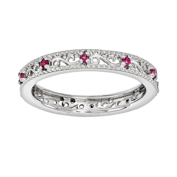 Stacks And Stones Sterling Silver Lab-created Ruby Stack Ring, Women's, Size: 9, Red