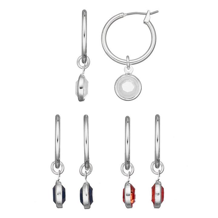 Red, White & Blue Stone Hoop Earring Set, Women's, Multicolor