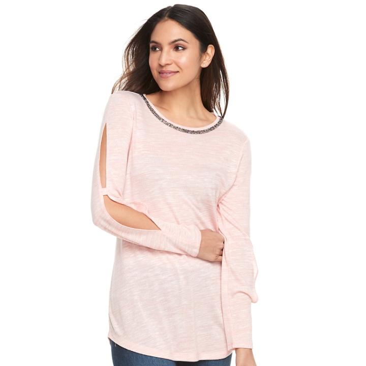 Women's Juicy Couture Embellished Slit Sleeve Top, Size: Large, Light Pink