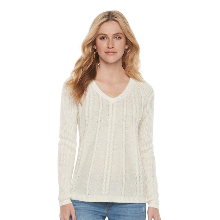 Women's Sonoma Goods For Life&trade; Cable Knit V-neck Sweater, Size: Xxl, White