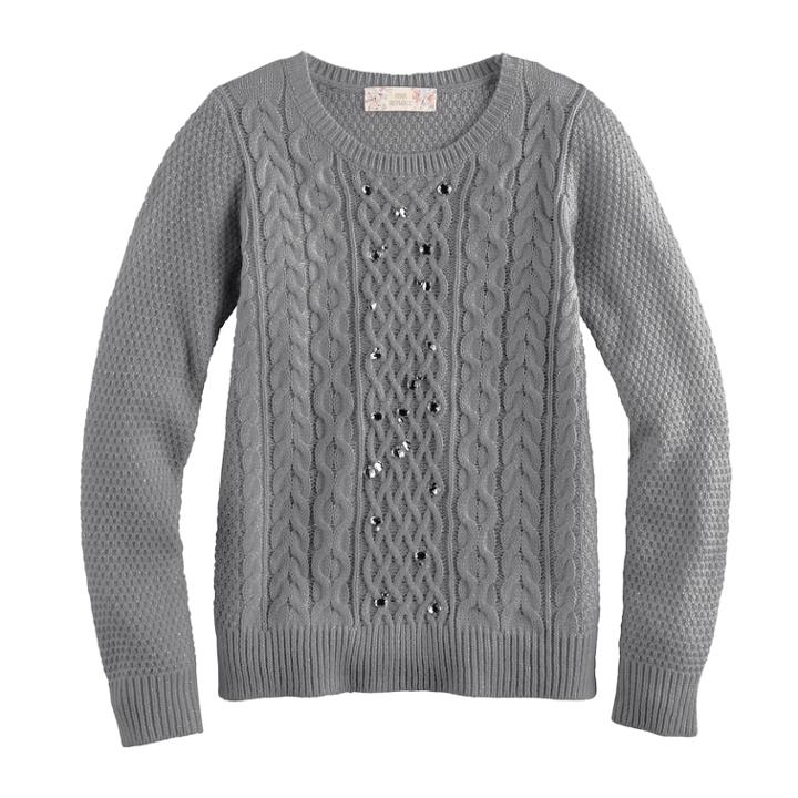 Girls 7-16 & Plus Size Pink Republic Embellished Cable Knit Sweater, Size: Xl, Grey Other