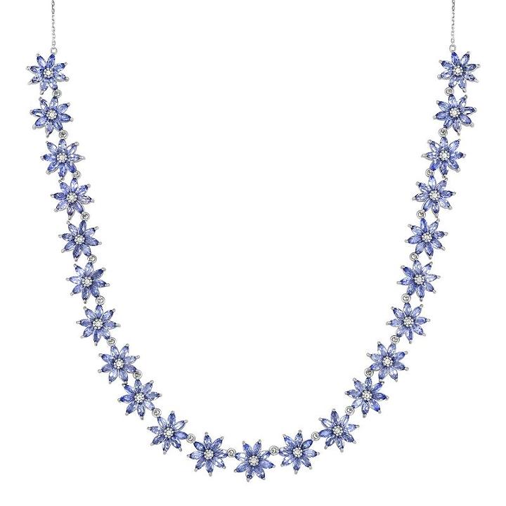 Sterling Silver Tanzanite & White Topaz Flower Necklace, Women's, Size: 18, Blue