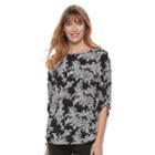 Women's Croft & Barrow&reg; Print Roll-tab Top, Size: Medium, Black