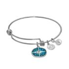 Love This Life Crystal Compass Cross Charm Bangle Bracelet, Women's, Blue