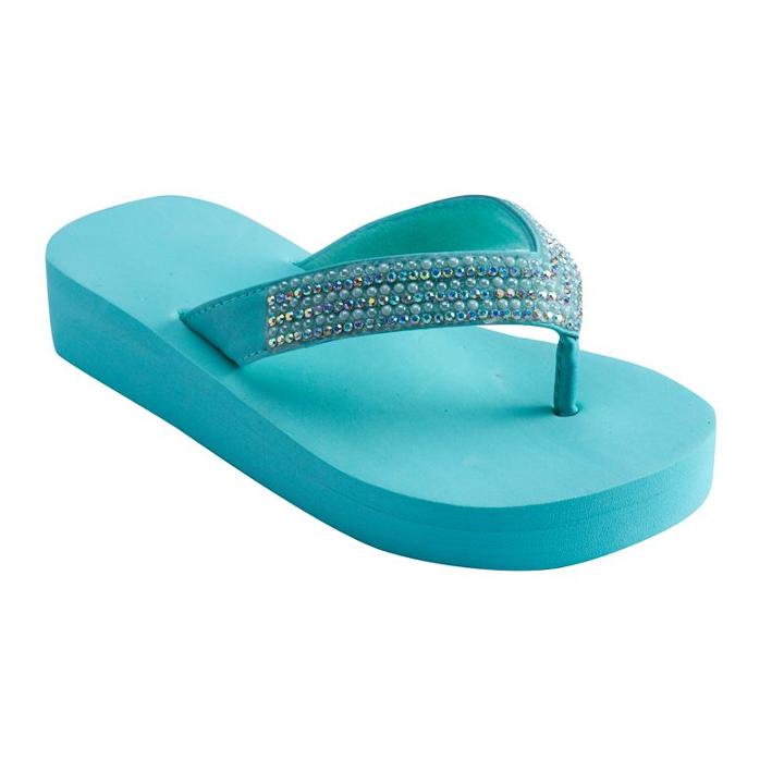 Girls 4-16 Rhinestone Wedge Flip Flops, Girl's, Size: 1/2, Lt Green