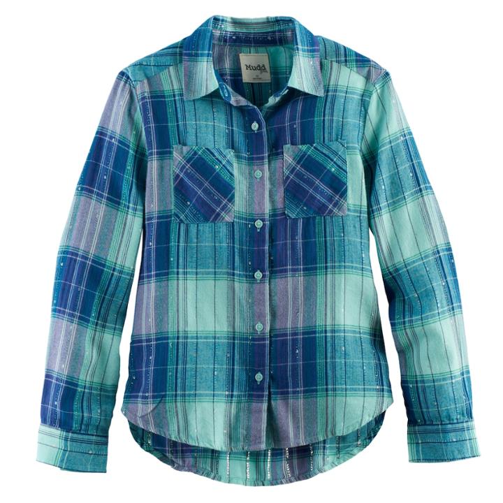Girls 7-16 & Plus Size Mudd&reg; Metallic Plaid Button-front Shirt, Size: 7-8, Turquoise/blue (turq/aqua)