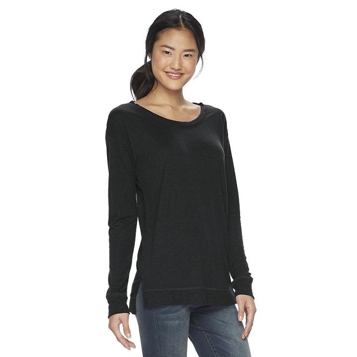 Juniors' So&reg; Long-sleeve Tunic Tee, Girl's, Size: Medium, Black