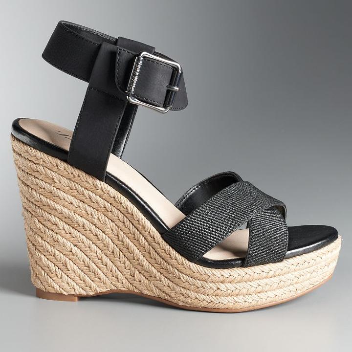 Simply Vera Vera Wang Josephine Women's Espadrille Wedge Sandals, Size: 10, Black