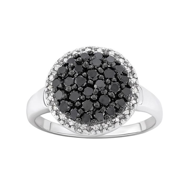 1 Carat T.w. Black And White Diamond Sterling Silver Frame Ring, Women's, Size: 7