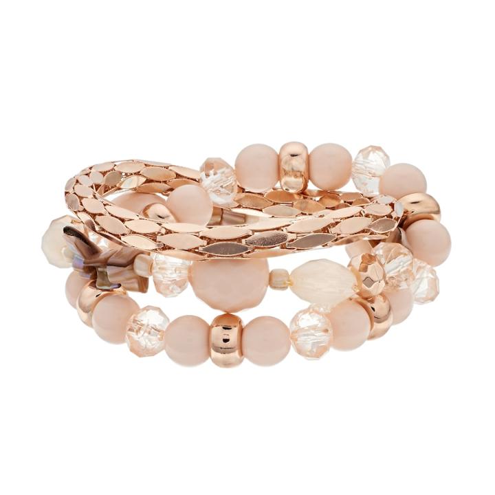 Beaded Multi Row Stretch Bracelet, Women's, Light Pink