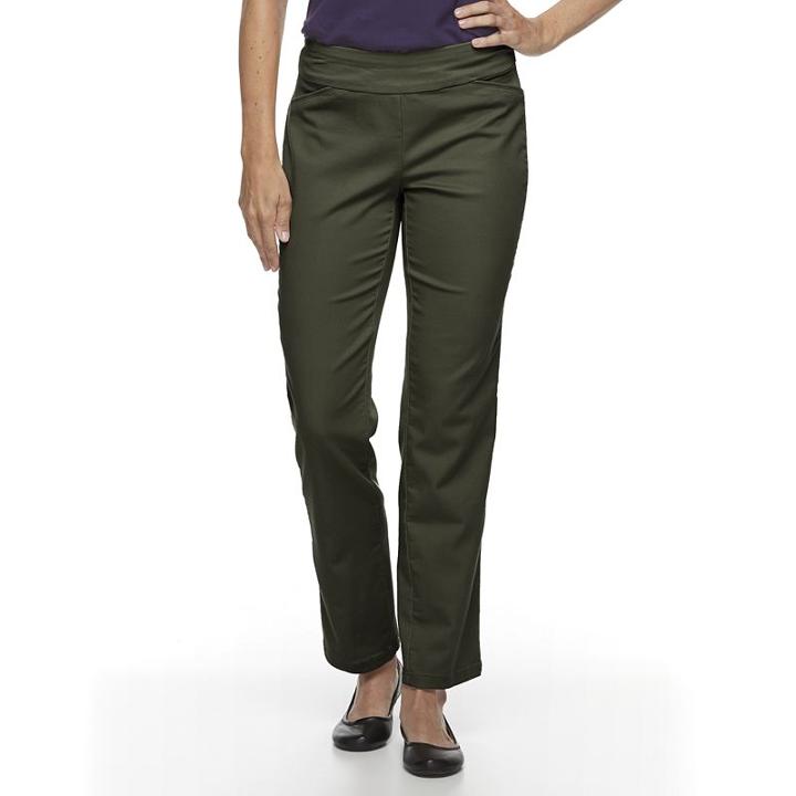 Petite Croft & Barrow&reg; Perfectly Slimming Straight-leg Pants, Women's, Size: 10 Short, Dark Green
