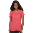 Women's Croft & Barrow&reg; Mixed-media Lace Tee, Size: Xxl, Med Pink