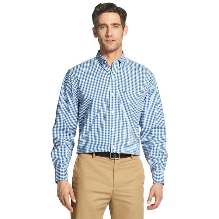 Men's Izod Premium Essentials Classic-fit Plaid Button-down Shirt, Size: Large, Blue