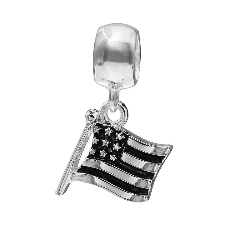Individuality Beads Sterling Silver American Flag Charm, Women's, Grey