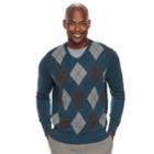 Men's Croft & Barrow&reg; Classic-fit Argyle Fine-gauge V-neck Sweater, Size: Large, Dark Blue