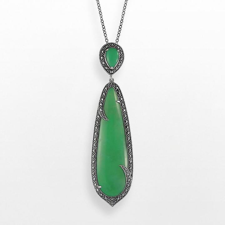 Lavish By Tjm Sterling Silver Chrysoprase Teardrop Pendant - Made With Swarovski Marcasite, Women's, Size: 18, Green