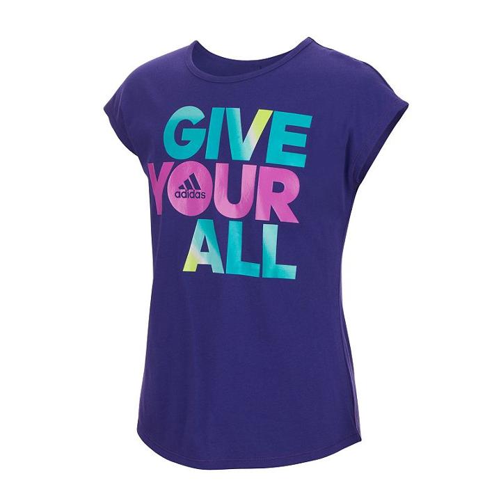 Girls 7-16 Adidas Short Sleeve Heart & Hustle Tee, Size: Small, Drk Purple