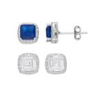 Sterling Silver Lab-created Sapphire & Cubic Zirconia Square Stud Earring Set, Women's, Blue
