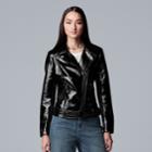 Women's Simply Vera Vera Wang Shiny Faux-leather Moto Jacket, Size: Xs, Black