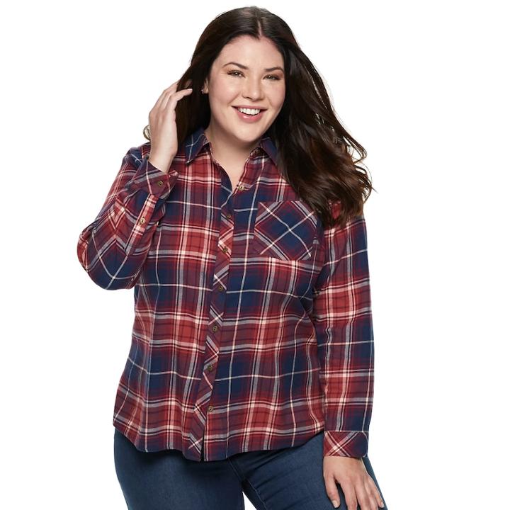 Plus Size Sonoma Goods For Life™ Essential Supersoft Flannel Shirt, Women's, Size: 1xl, Dark Red