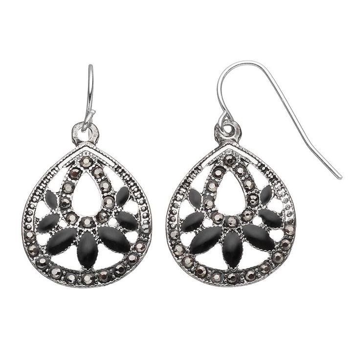 Apt. 9&reg; Black Stone Nickel Free Teardrop Earrings, Women's, Silver