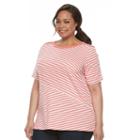 Croft & Barrow, Plus Size &reg; Striped Button-shoulder Tee, Women's, Size: 2xl, Lt Orange