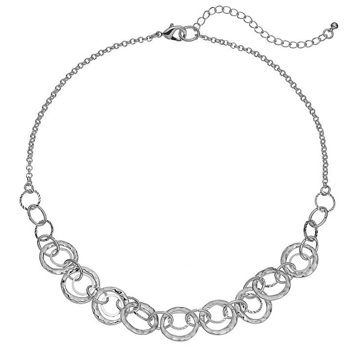 Hammered Circle Link Necklace, Women's, Silver