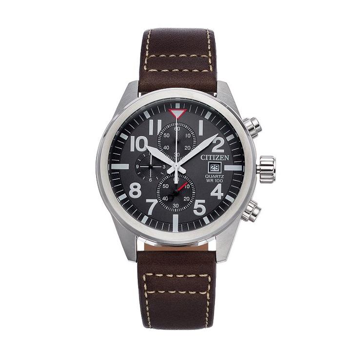 Citizen Men's Leather Chronograph Watch - An3620-01h, Size: Large, Brown